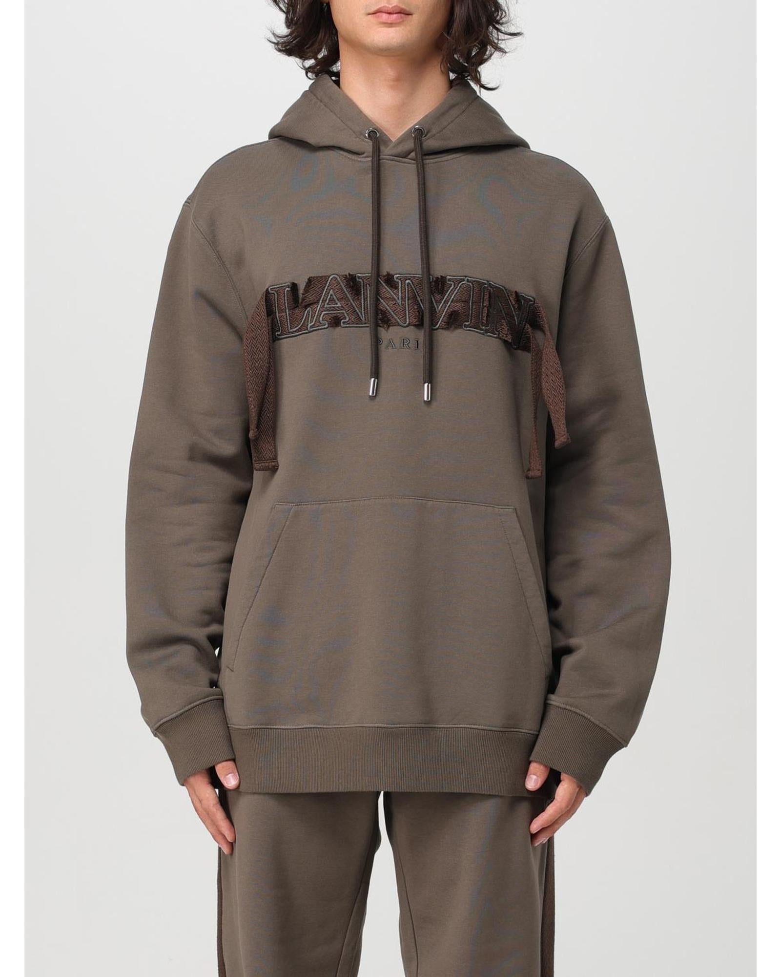 Lanvin Paris Embroidered Hoodie Men Beige Sweatshirts & Hoodies