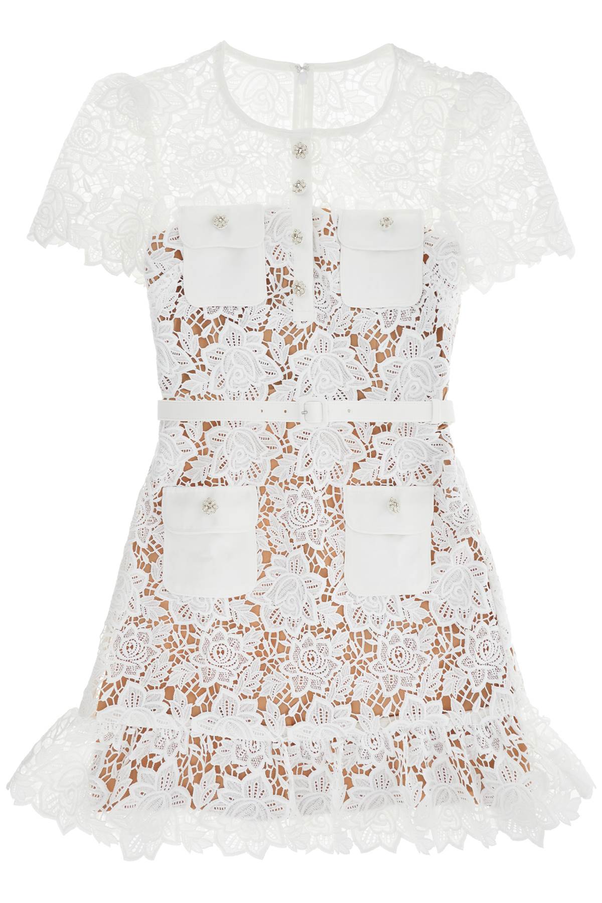Self Portrait Women's Lace Mini Dress With Belt White