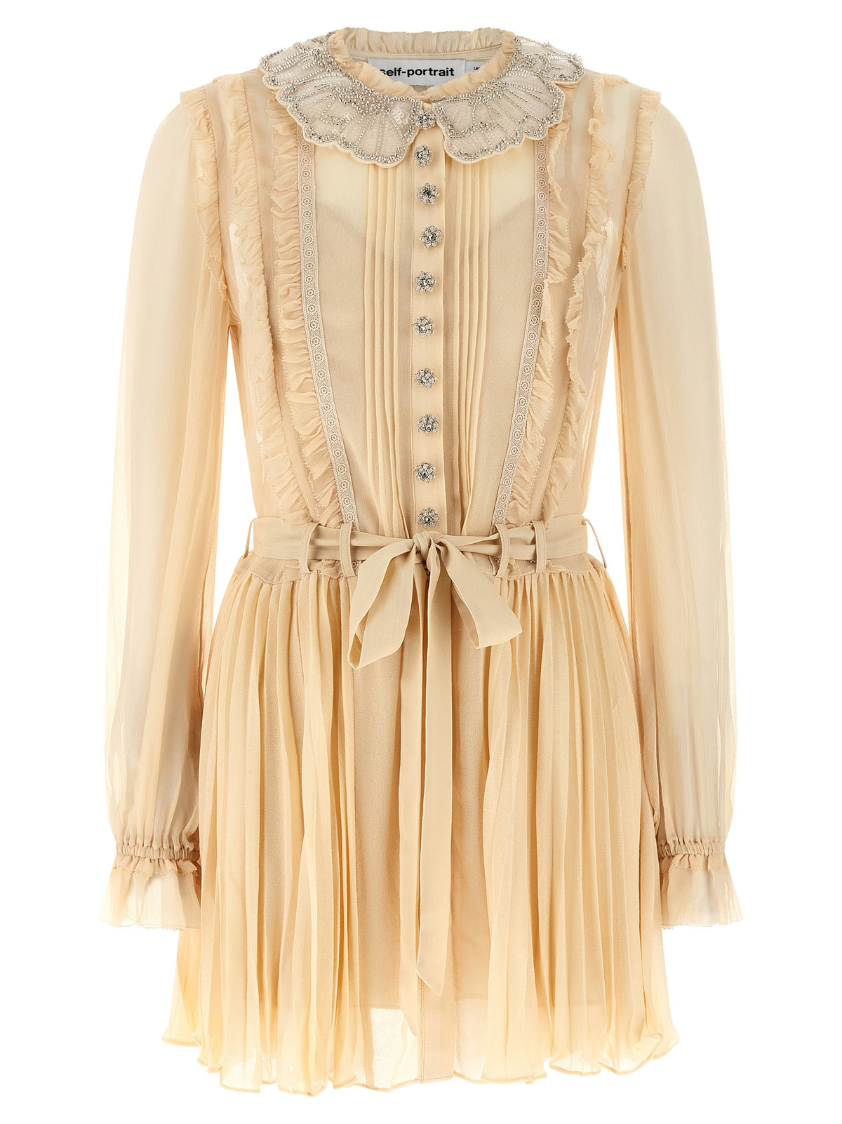 Self Portrait Women 'Tan Pleated Georgette Mini' Dress