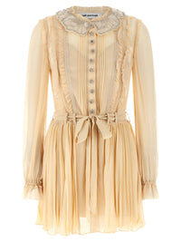 Self Portrait Women 'Tan Pleated Georgette Mini' Dress