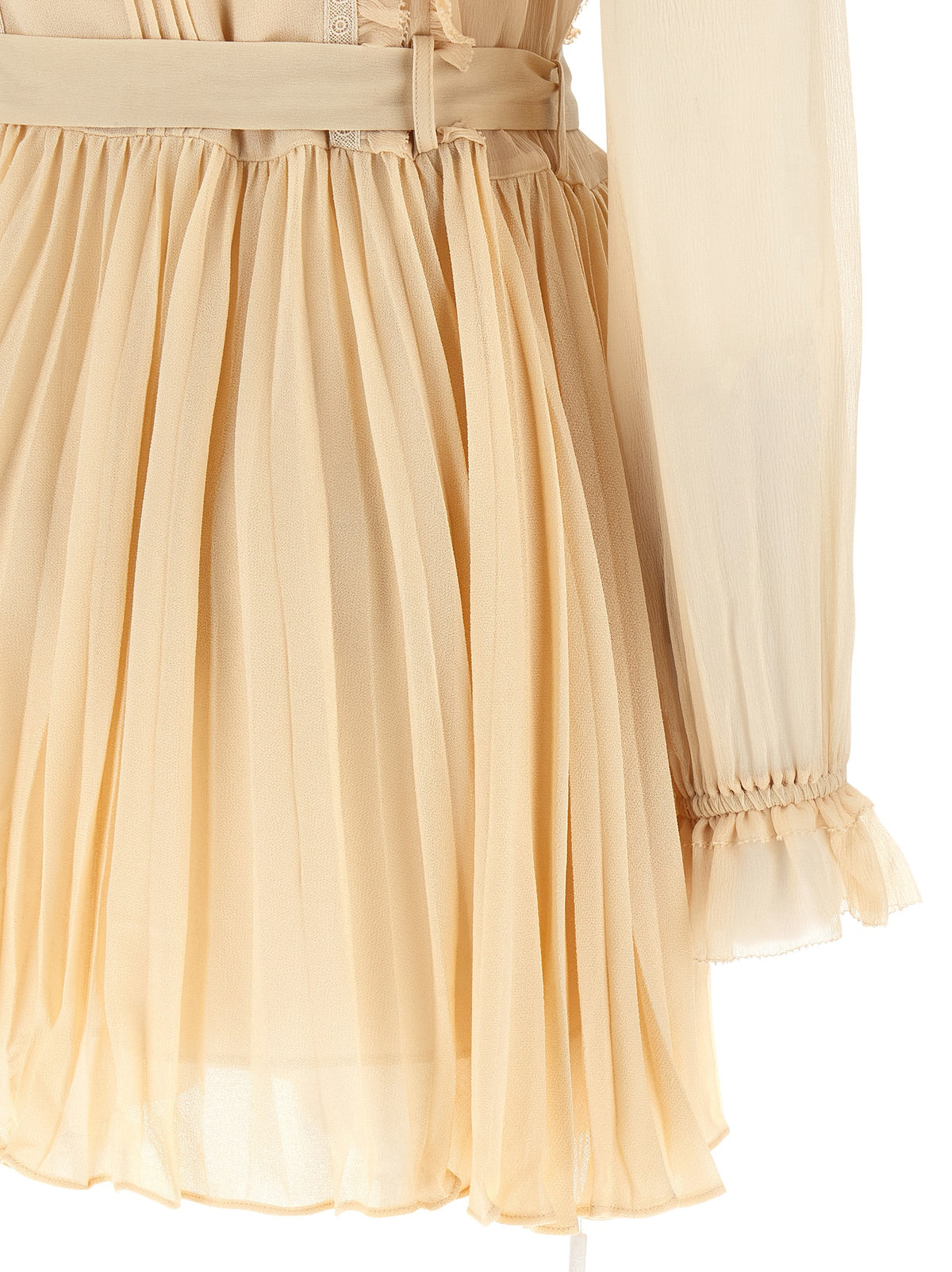 Self Portrait Women 'Tan Pleated Georgette Mini' Dress