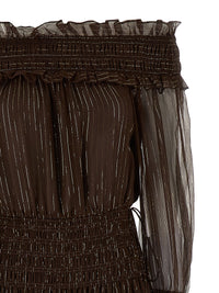 SELF PORTRAIT Self Portrait Women 'Brown Georgette Off Shoulder Maxi' Dress