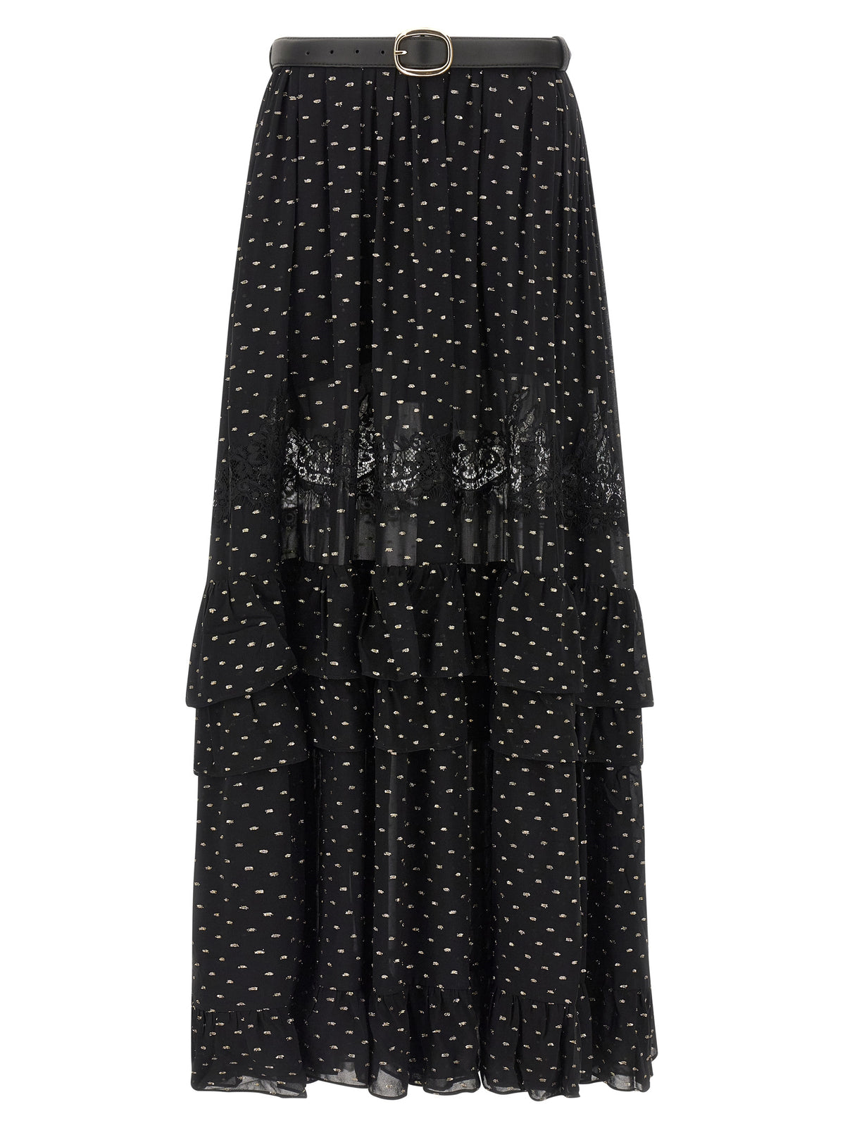 SELF PORTRAIT Self Portrait Women 'Black And Gold Chiffon Lace Maxi' Skirt