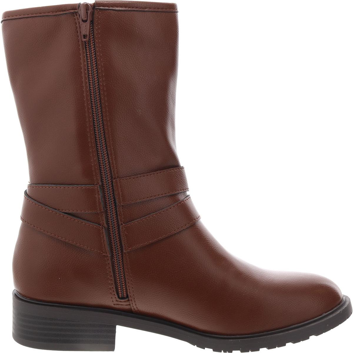Valeriee Womens Faux Leather Solid Mid-Calf Boots