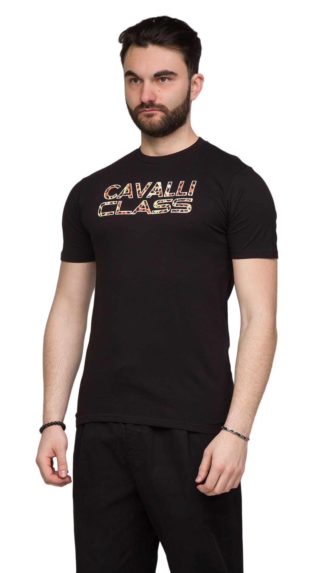 Cavalli Class Logo Animal Print Fashion T-Shirt-