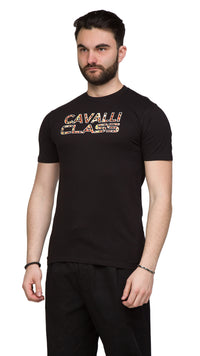 Cavalli Class Logo Animal Print Fashion T-Shirt-