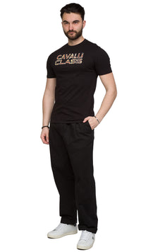 Cavalli Class Logo Animal Print Fashion T-Shirt-