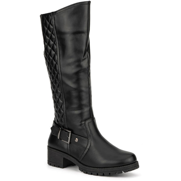 Angel Womens Faux Leather Lugged Sole Knee-High Boots