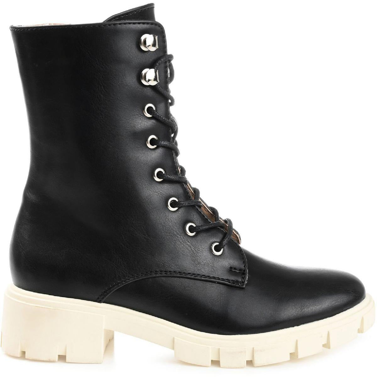 Madelynn Womens Faux Leather Ankle Combat & Lace-up Boots