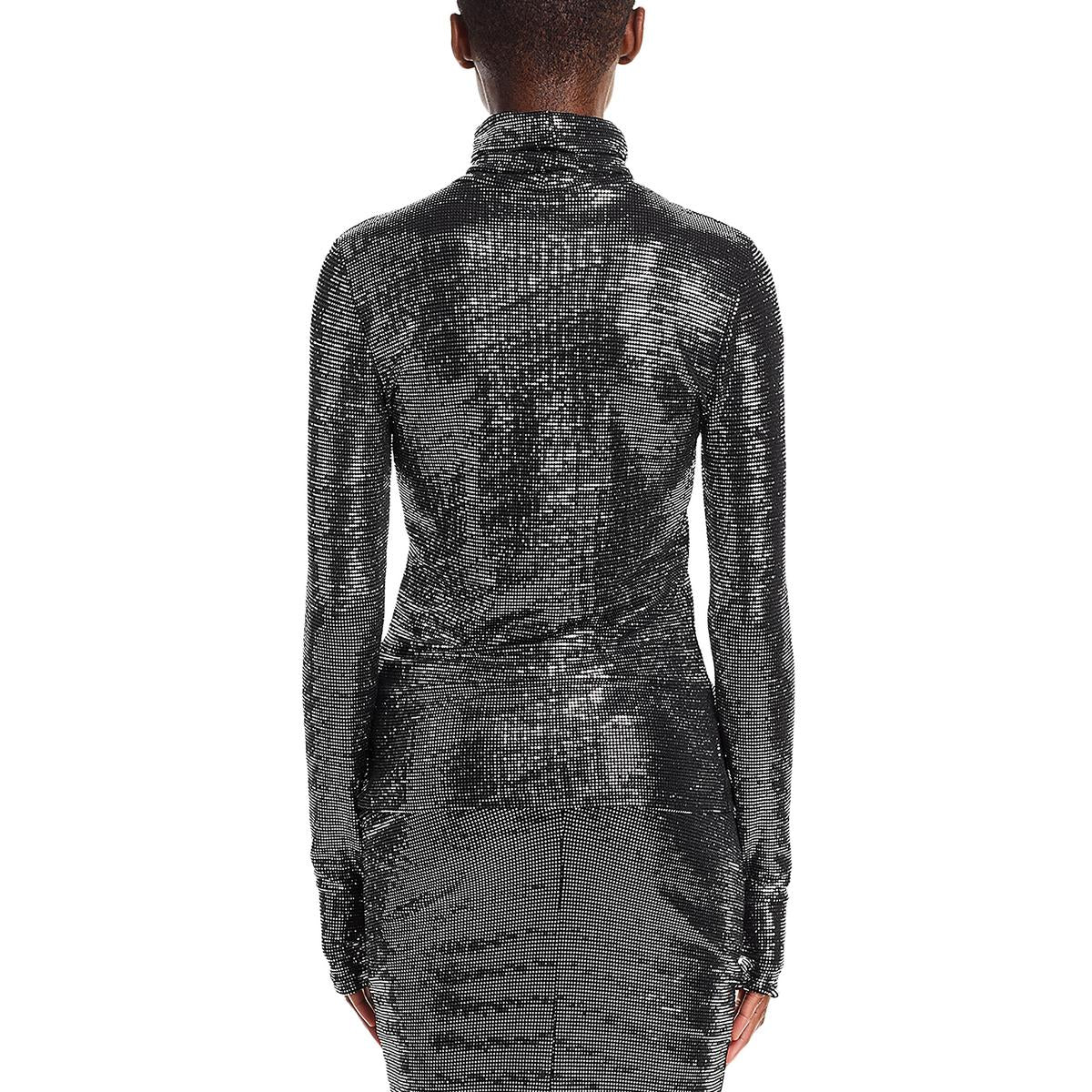 Womens Sequined Long Sleeve Turtleneck Top