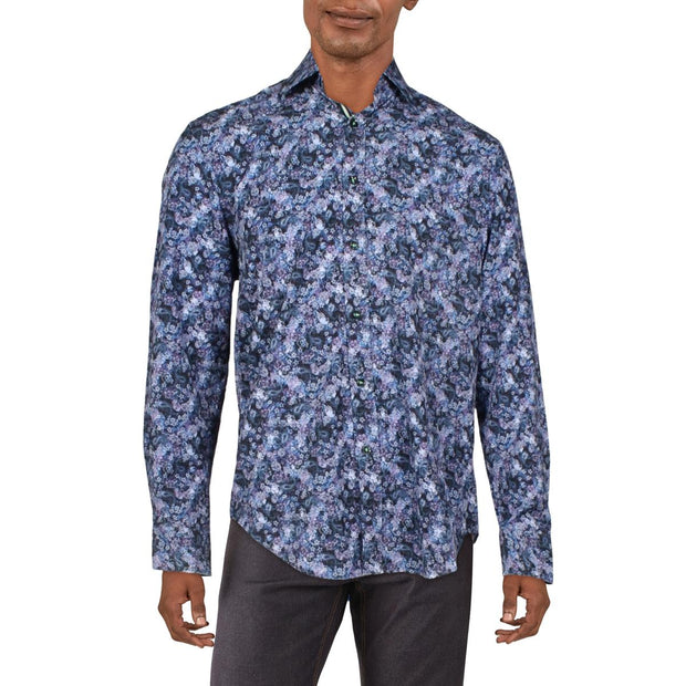 Mens Collared Paisley Button-Down Shirt
