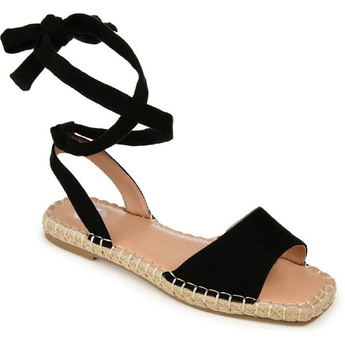 Emelie Womens Lace-Up Faux Suede Flat Sandals Black
