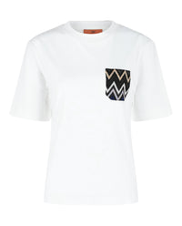 Missoni Womens Cotton T-Shirt With Zig Zag Lamé Pocket