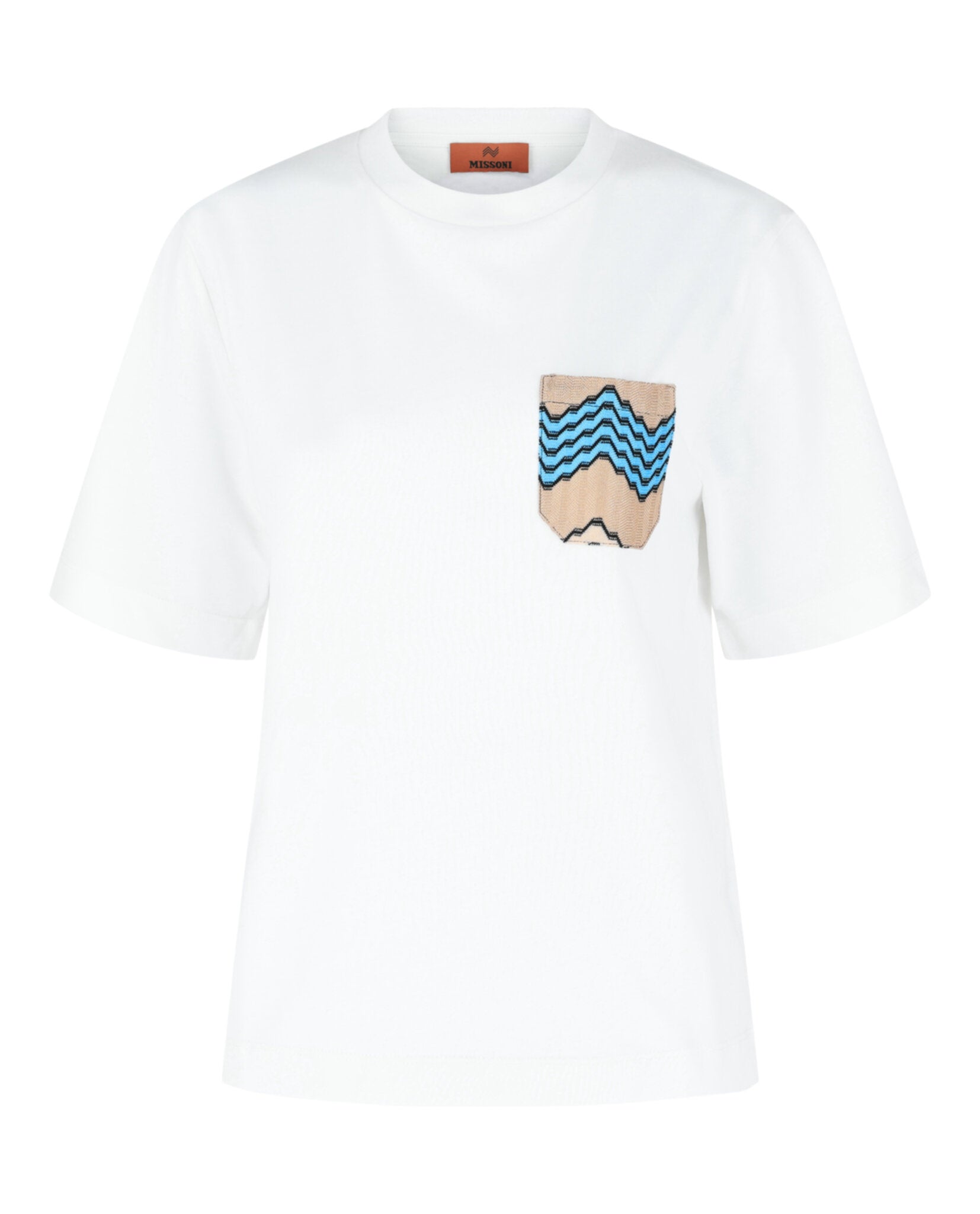 M Missoni Womens Cotton T-Shirt With Zig Zag Embroidered Pocket