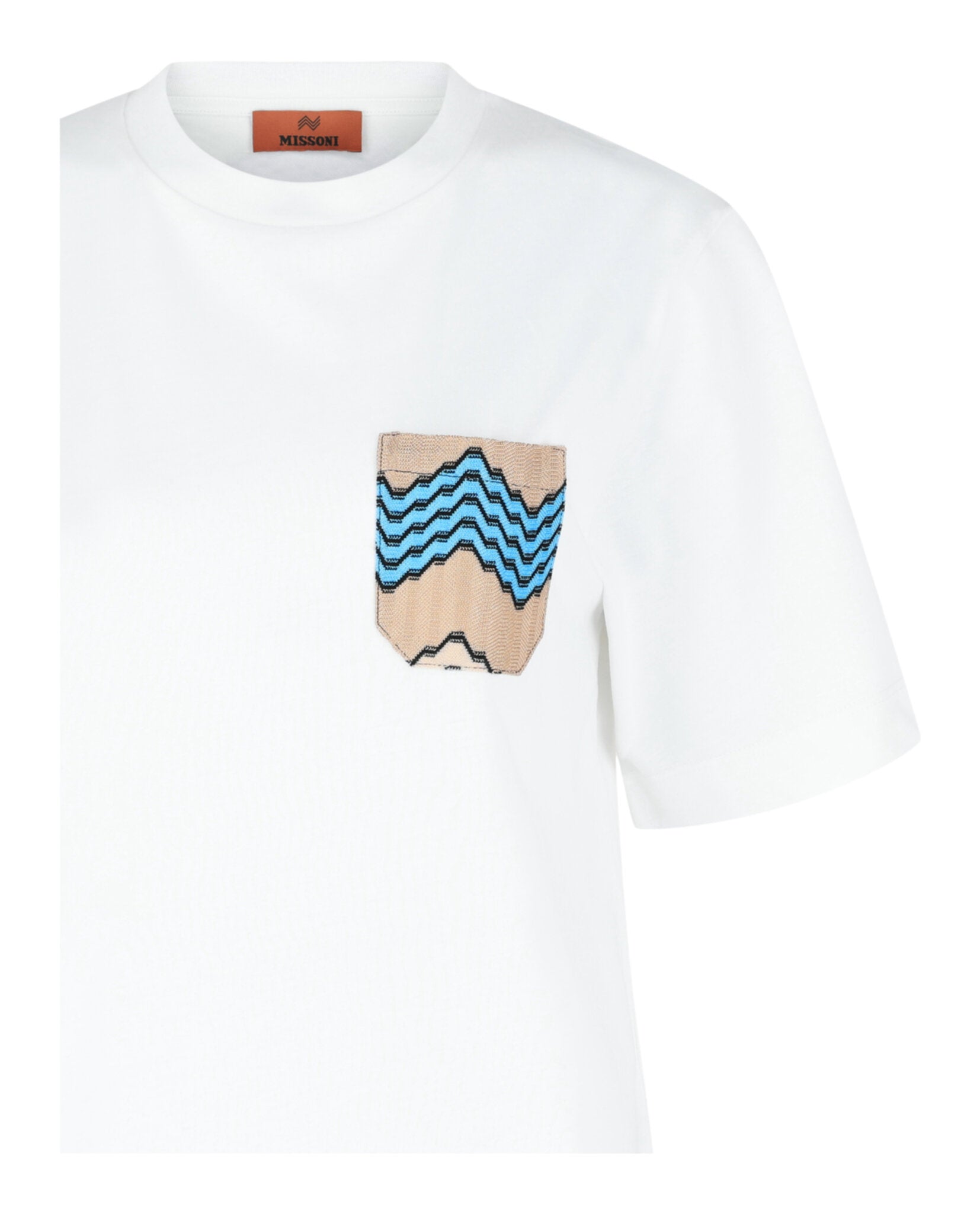 M Missoni Womens Cotton T-Shirt With Zig Zag Embroidered Pocket
