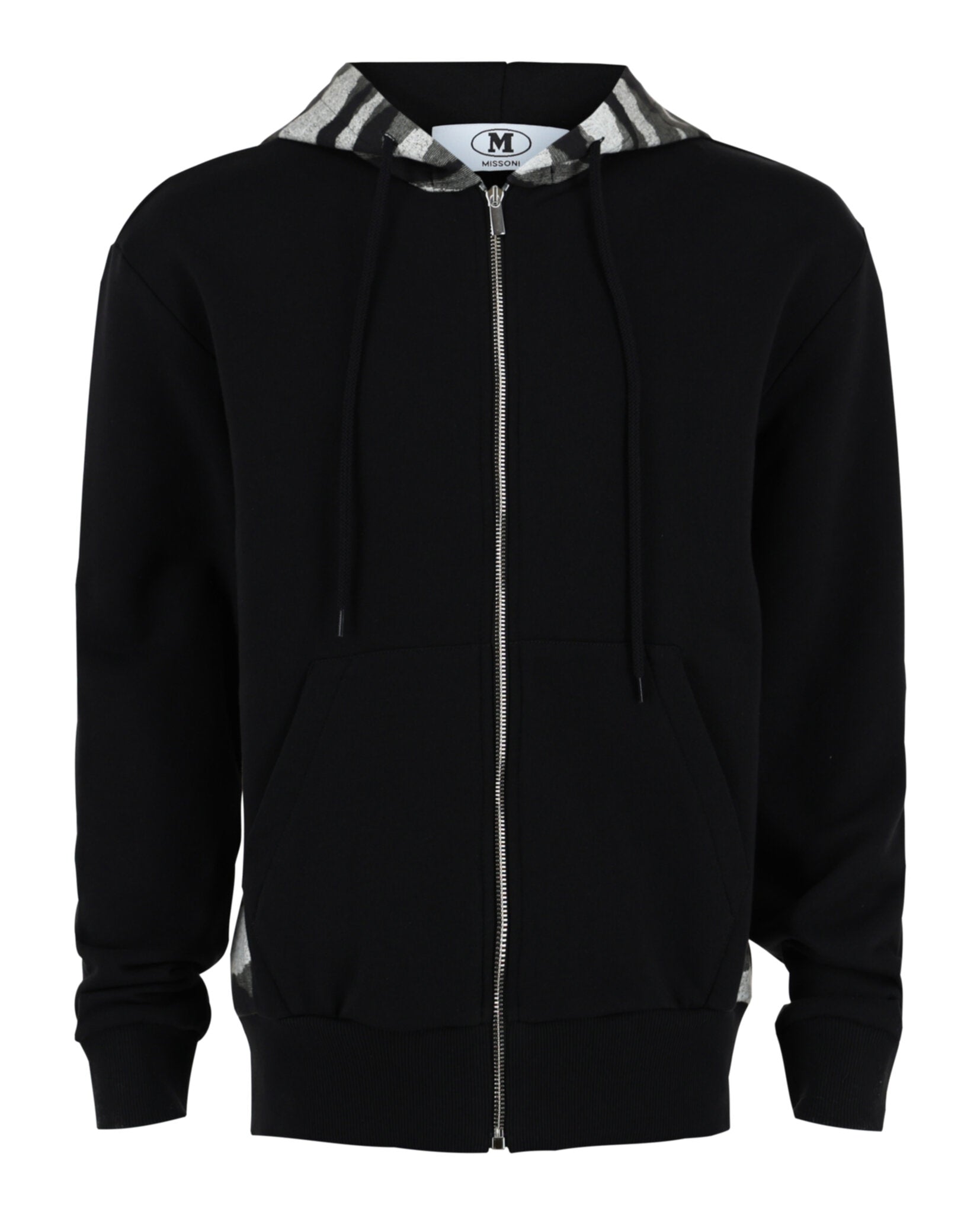 M Missoni Mens Zig Zag Print Zip Up Hoodie Black Print Black White