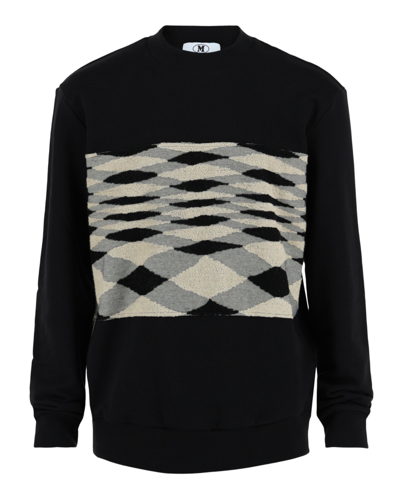 M Missoni Mens Zig Zag Slub Crewneck Sweatshirt Black Fiammato Grey Beige Black