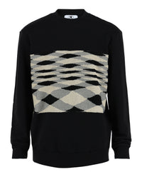 M Missoni Mens Zig Zag Slub Crewneck Sweatshirt Black Fiammato Grey Beige Black