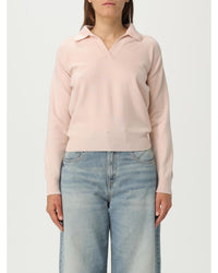 Maison Margiela Collared Long Sleeve Sweater Women Pink Polo Shirts