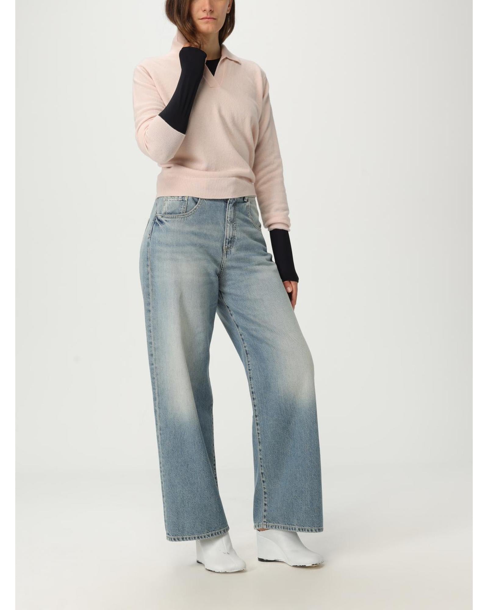 Maison Margiela Collared Long Sleeve Sweater Women Pink Polo Shirts