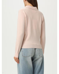 Maison Margiela Collared Long Sleeve Sweater Women Pink Polo Shirts
