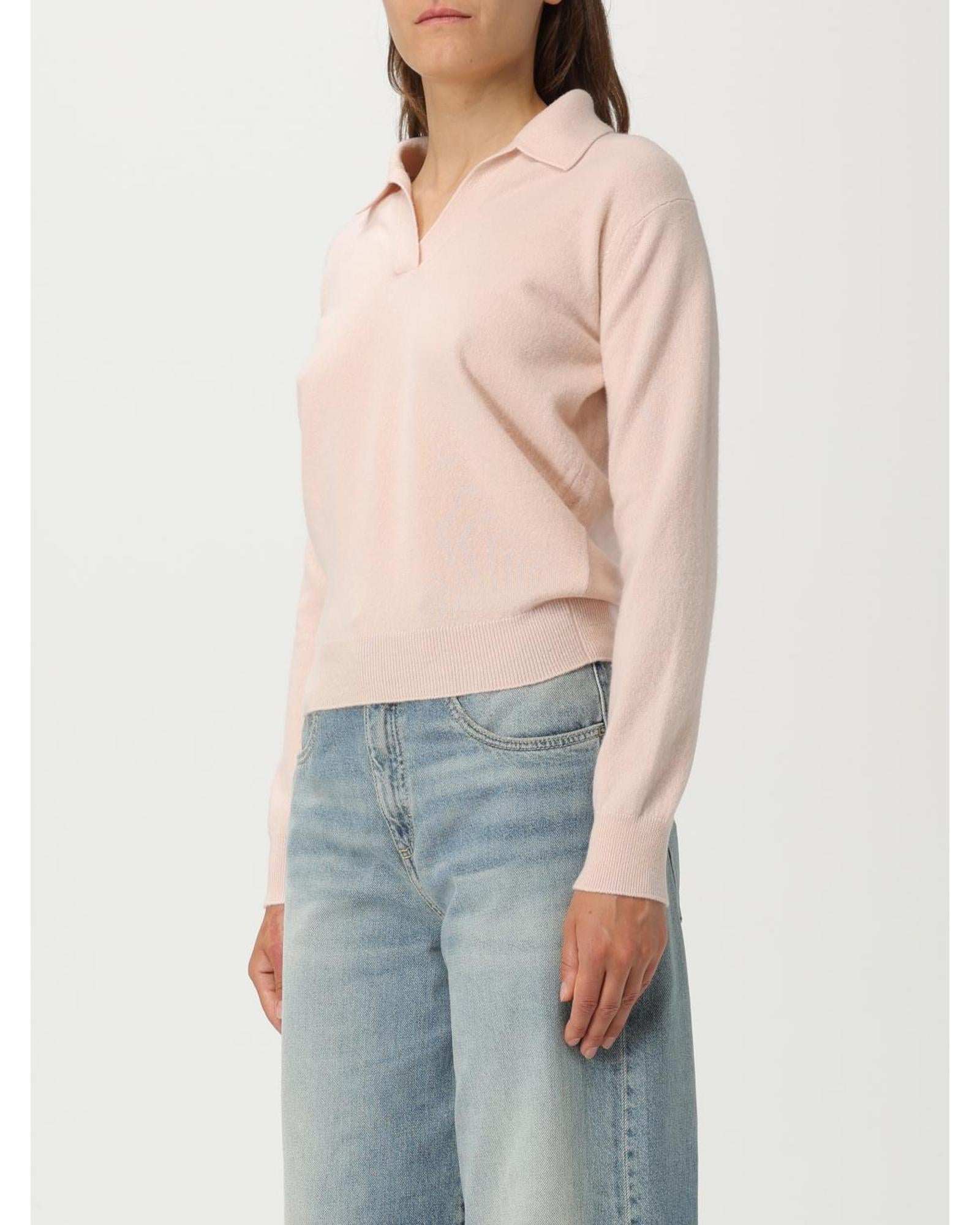 Maison Margiela Collared Long Sleeve Sweater Women Pink Polo Shirts
