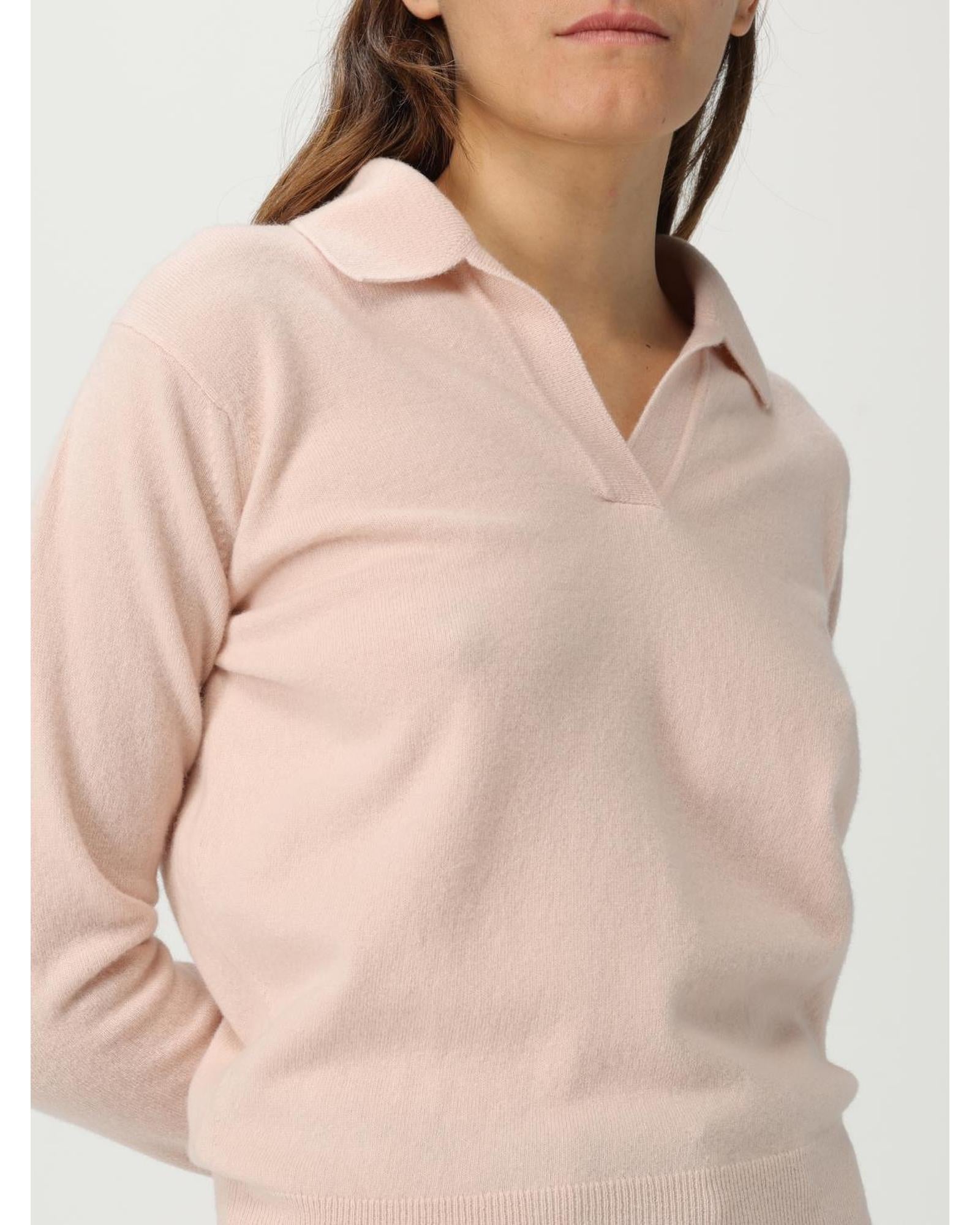 Maison Margiela Collared Long Sleeve Sweater Women Pink Polo Shirts