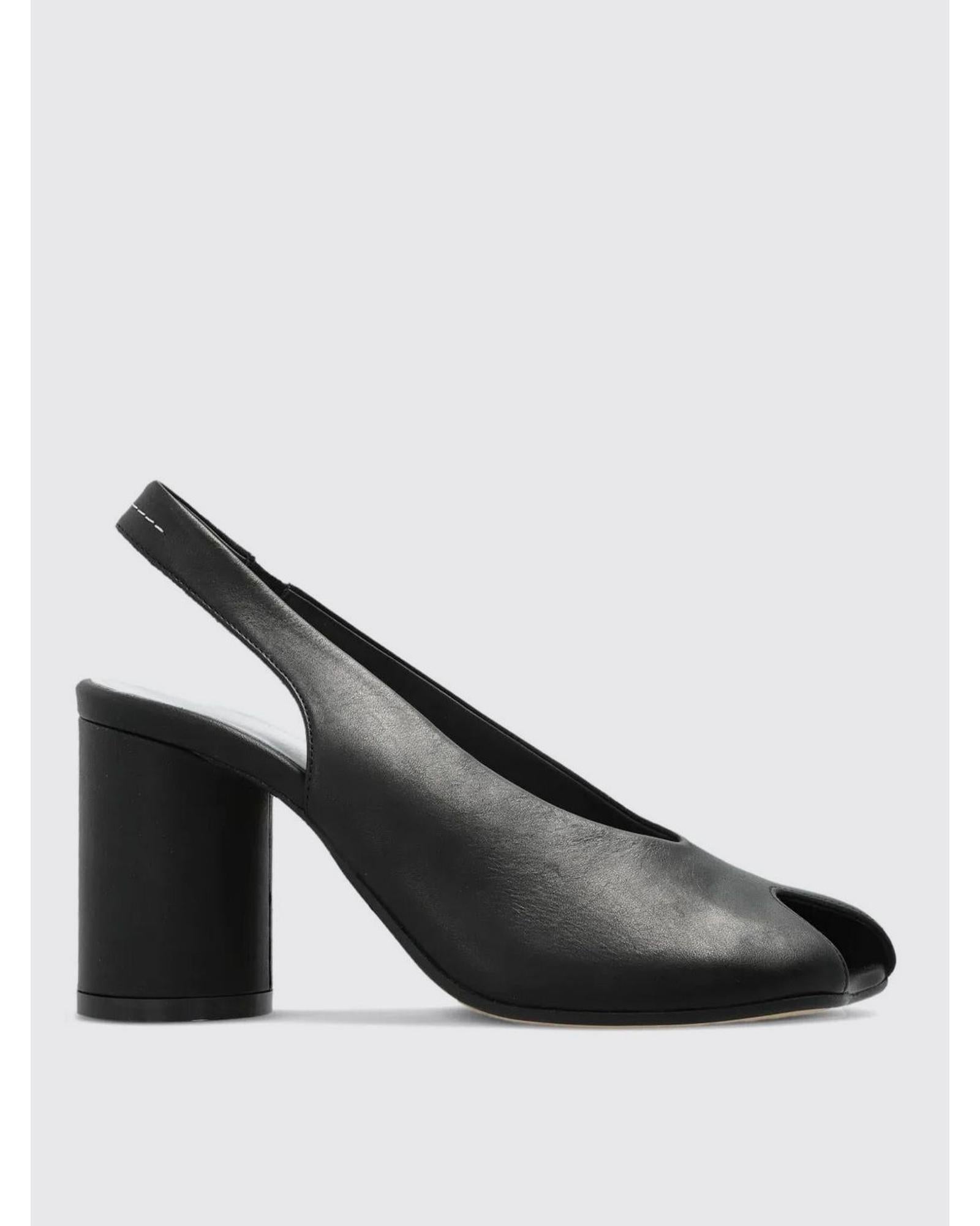 Mm6 Maison Margiela Open Toe Slingback Heels Mid Heel Women Black Sandals