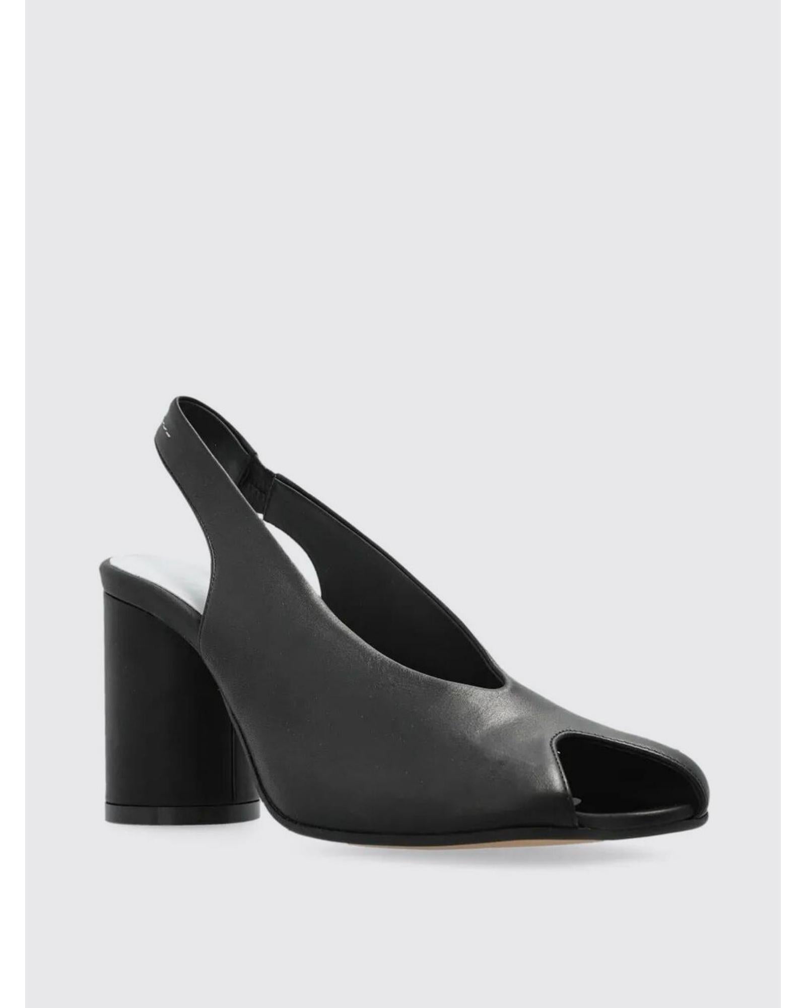 Mm6 Maison Margiela Open Toe Slingback Heels Mid Heel Women Black Sandals