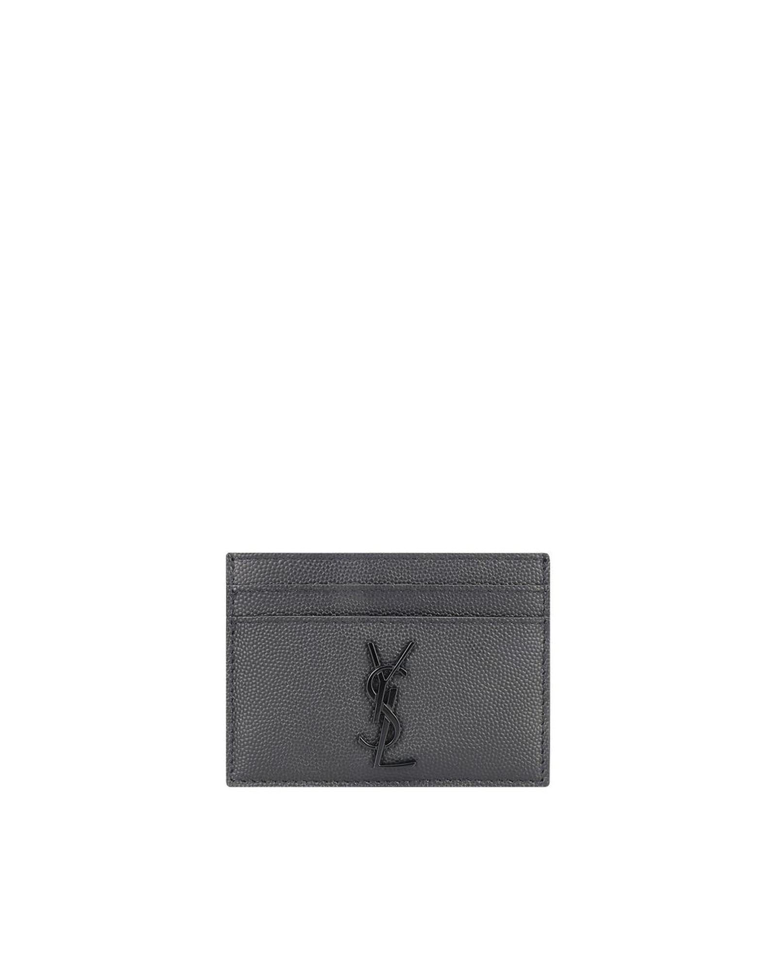 Saint Laurent YSL Card Holder Leather Card Case Men Gray Wallets & Pouches Gray