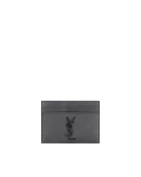Saint Laurent YSL Card Holder Leather Card Case Men Gray Wallets & Pouches Gray
