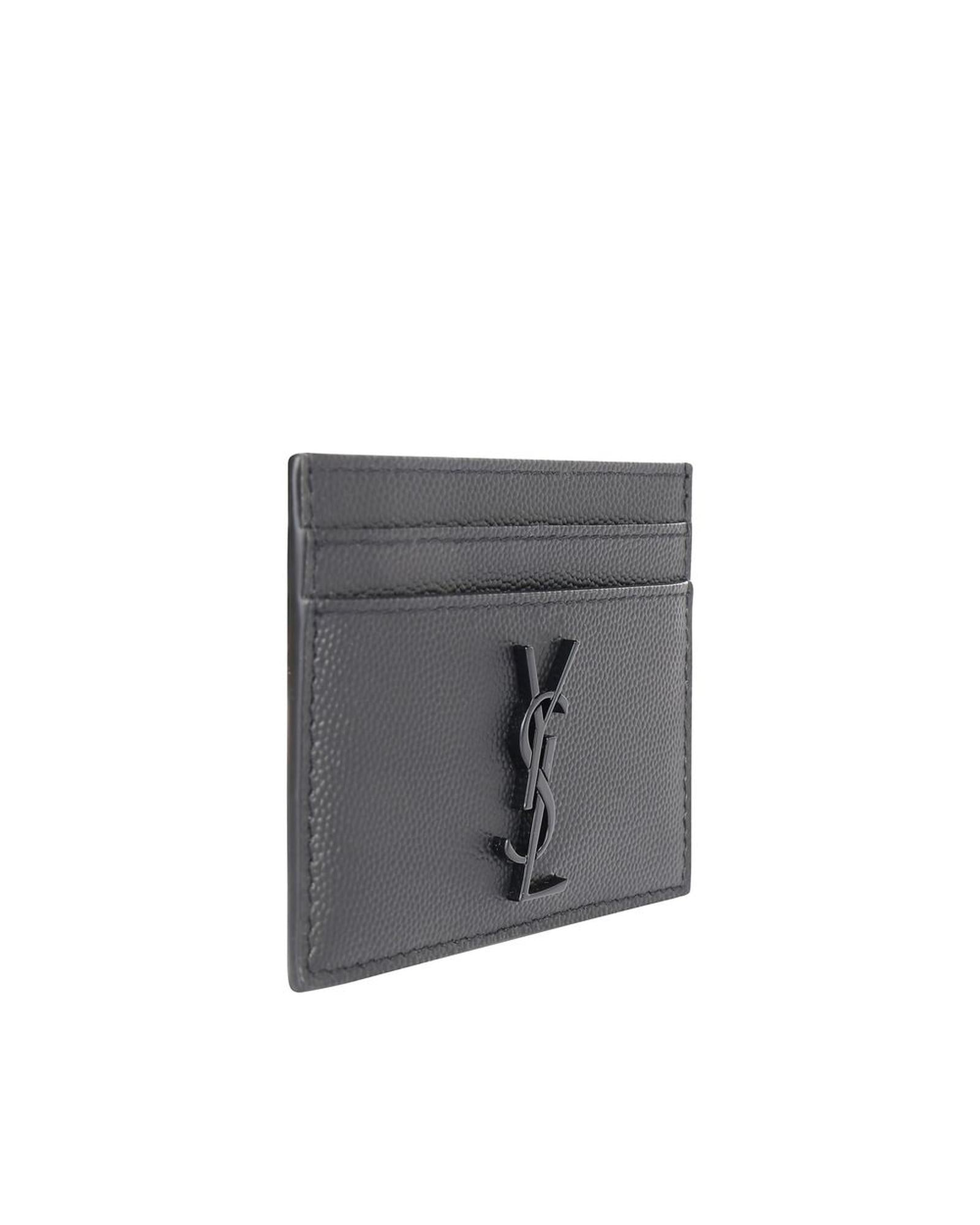 Saint Laurent YSL Card Holder Leather Card Case Men Gray Wallets & Pouches