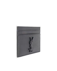 Saint Laurent YSL Card Holder Leather Card Case Men Gray Wallets & Pouches
