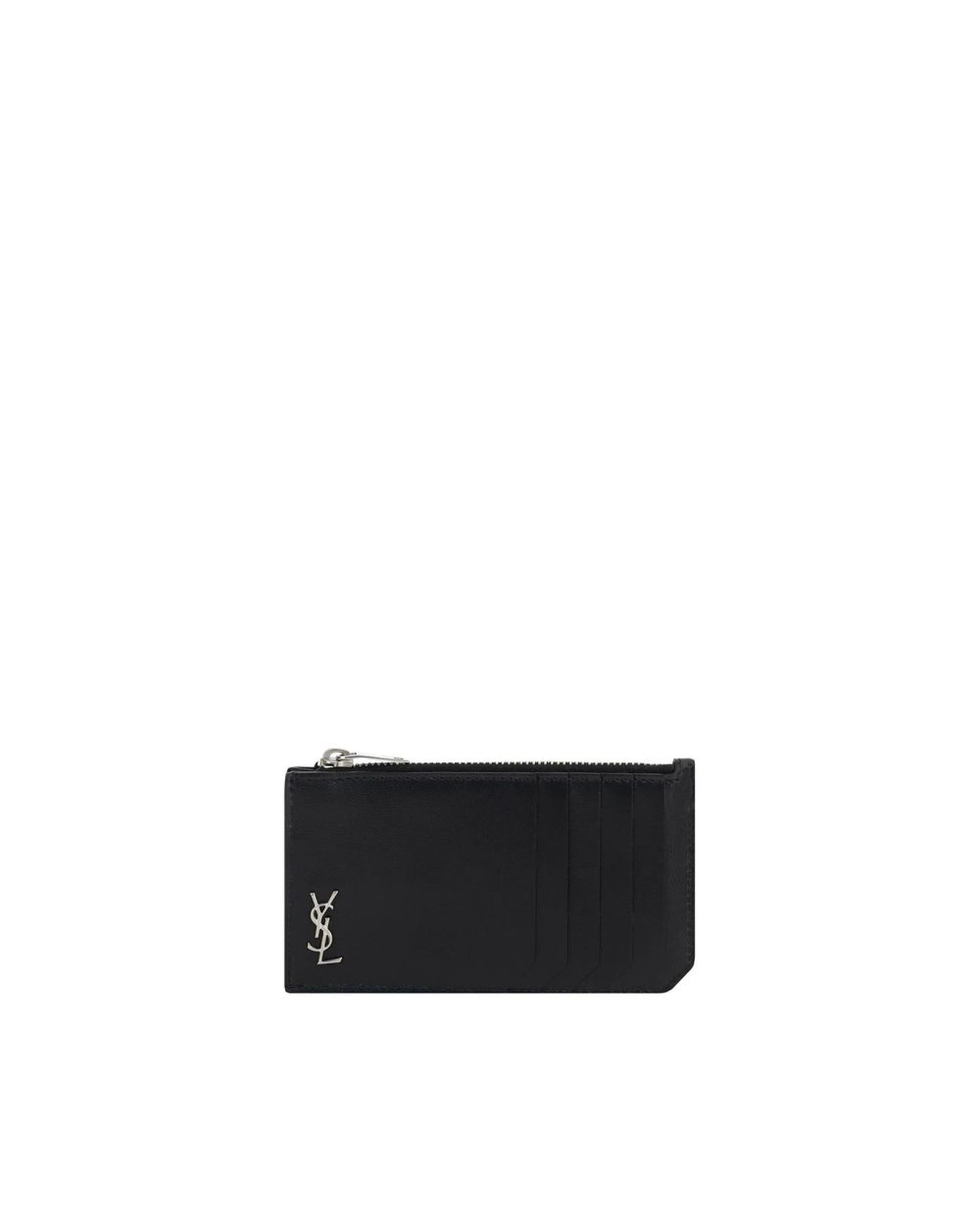 Saint Laurent Zip Card Holder YSL Logo Men Black Wallets