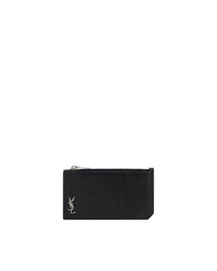 Saint Laurent Zip Card Holder YSL Logo Men Black Wallets