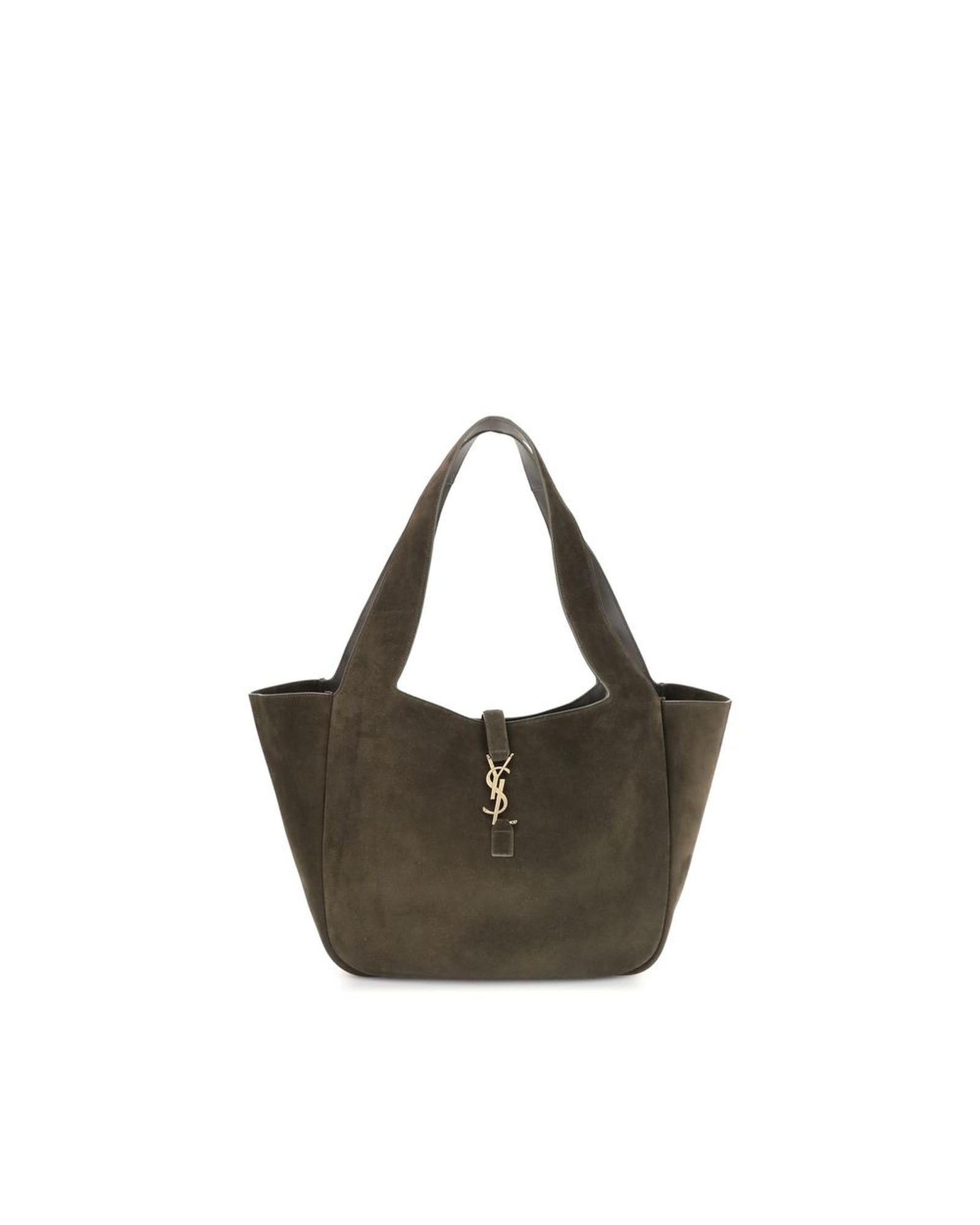 Saint Laurent Shopping Suede Tote Women Green Shoulder Bags
