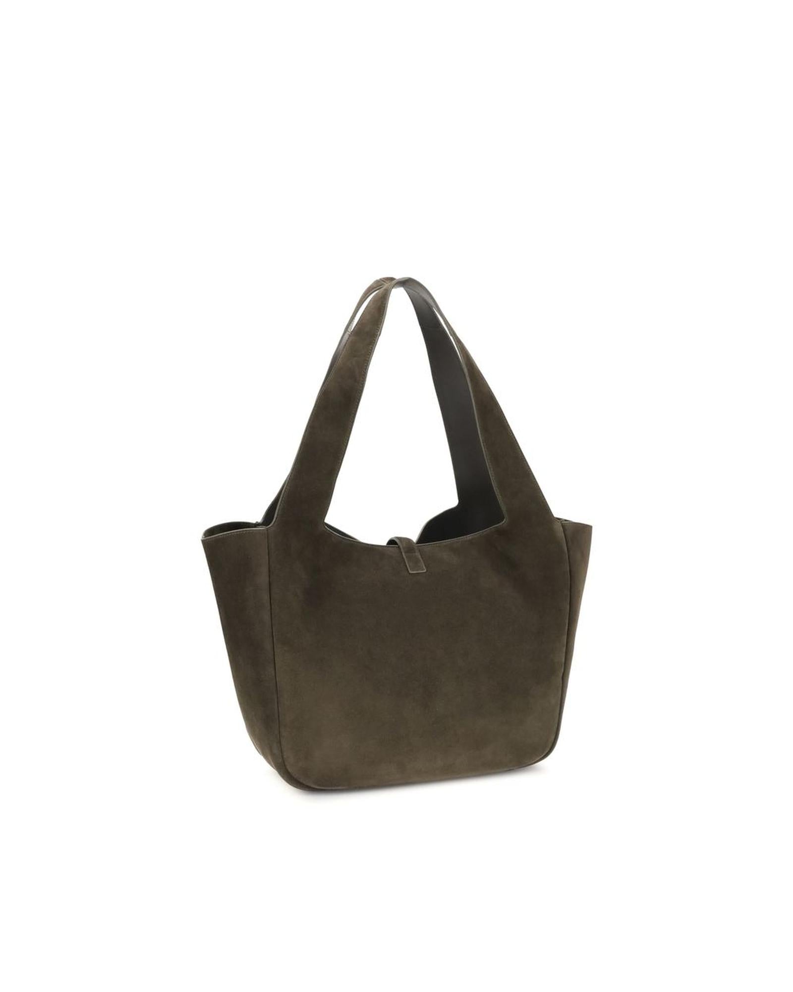 Saint Laurent Shopping Suede Tote Women Green Shoulder Bags
