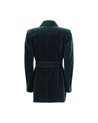 Saint Laurent Velvet Belted Jacket Women Green Jackets & Coats