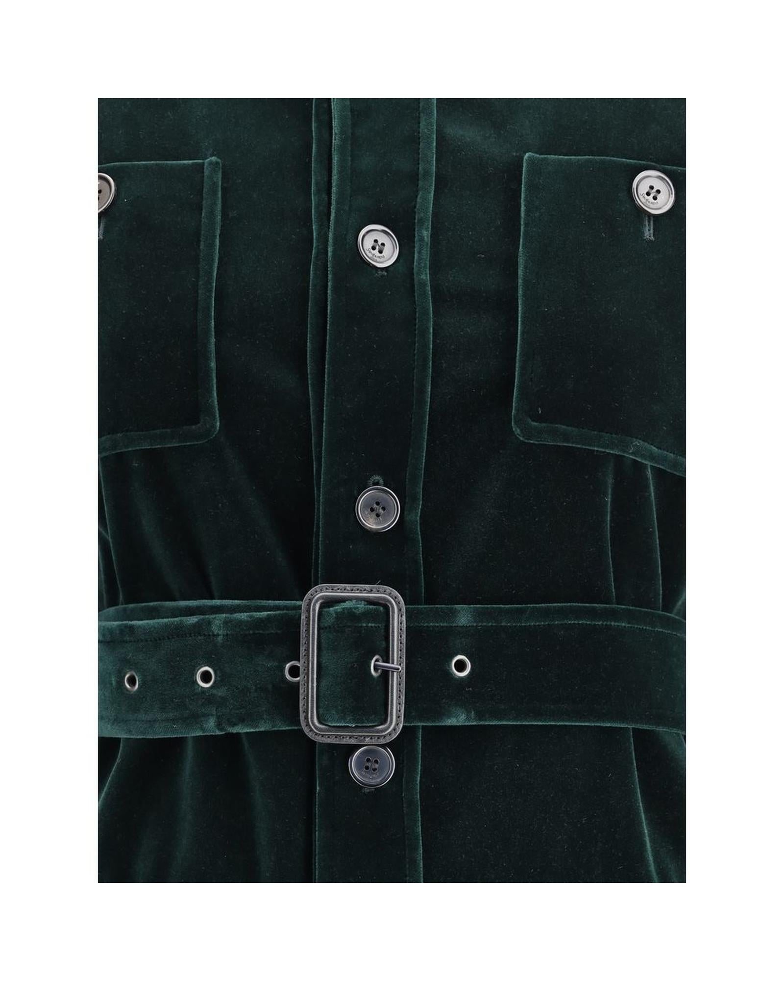Saint Laurent Velvet Belted Jacket Women Green Jackets & Coats