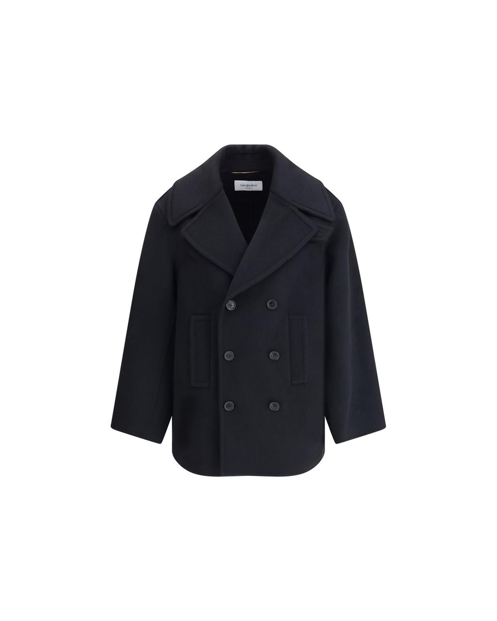 Saint Laurent DoubleBreasted Pea Coat Women Black Jackets & Coats