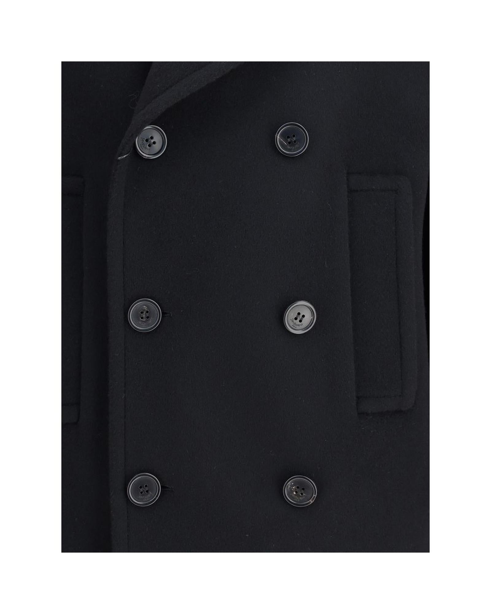 Saint Laurent DoubleBreasted Pea Coat Women Black Jackets & Coats