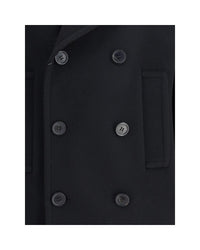 Saint Laurent DoubleBreasted Pea Coat Women Black Jackets & Coats