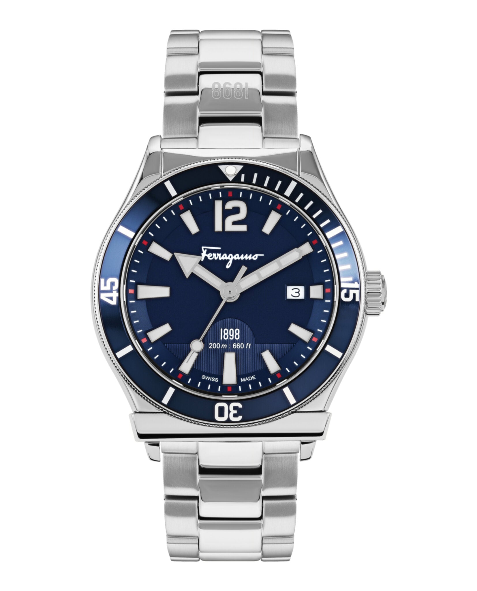 Ferragamo Mens Stainless Steel 44mm Bracelet Fashion Watch