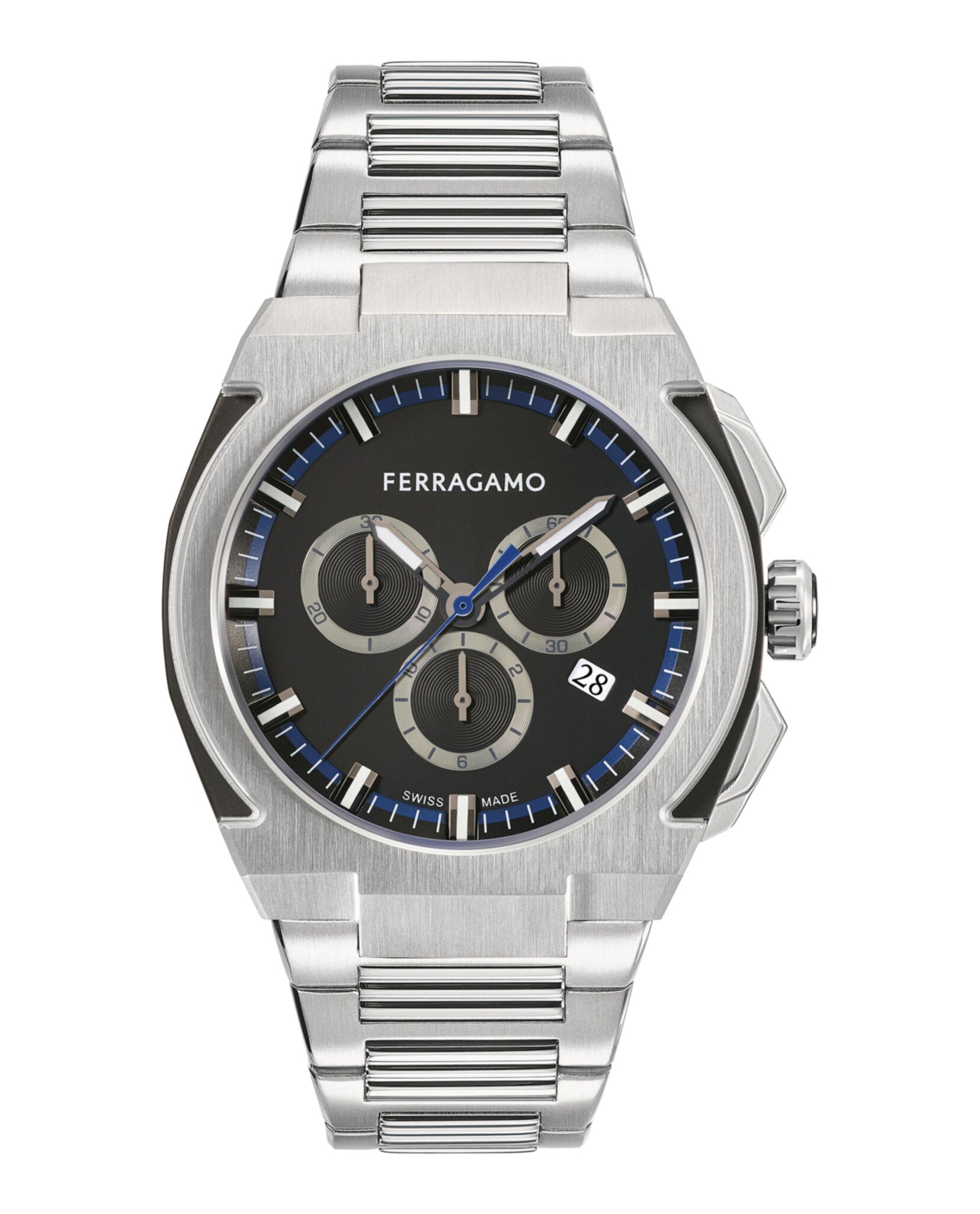 Ferragamo Mens Stainless Steel 43mm Bracelet Fashion Watch