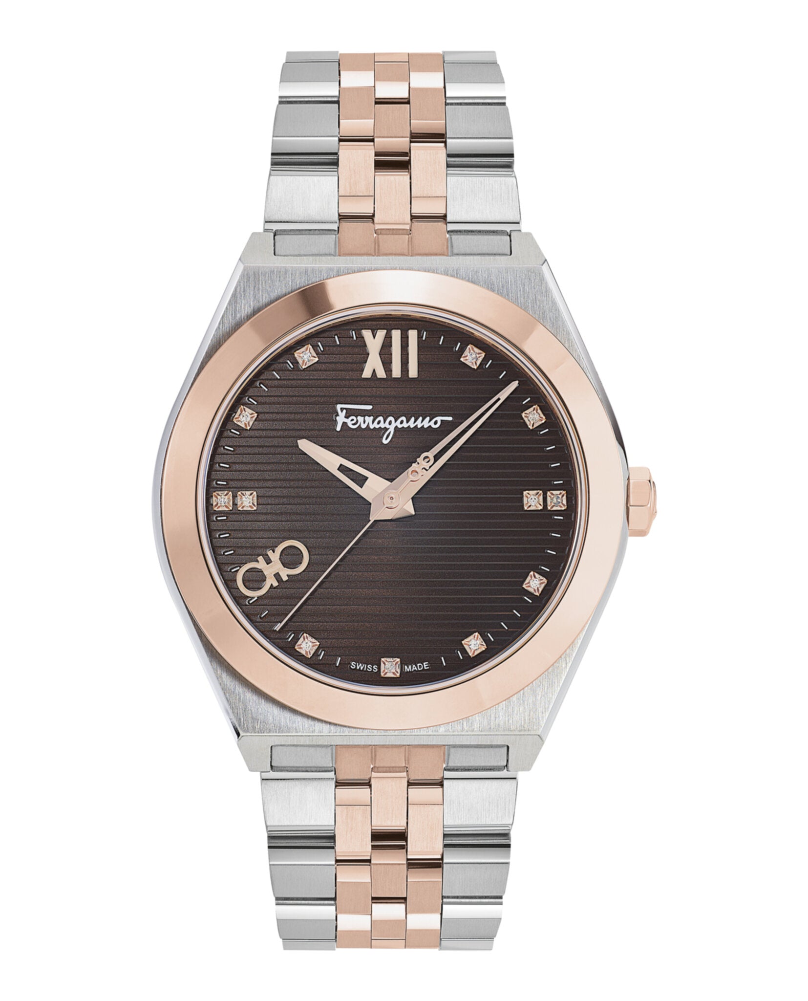 Ferragamo Mens Vega Two Tone 40mm Bracelet Fashion Watch Two Tone