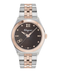 Ferragamo Mens Vega Two Tone 40mm Bracelet Fashion Watch Two Tone