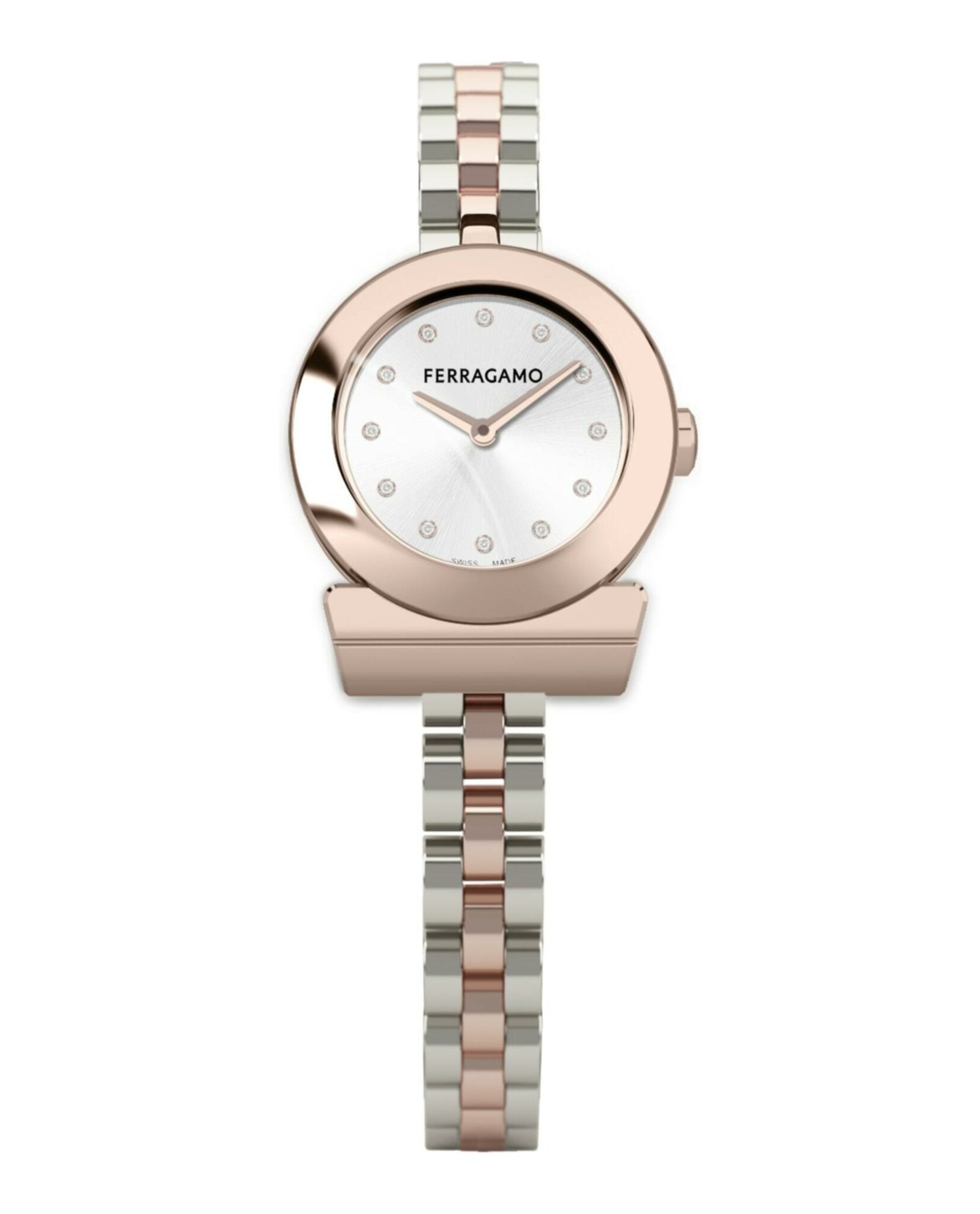 Ferragamo Womens Gancini 28mm Strap Fashion Watch Two Tone