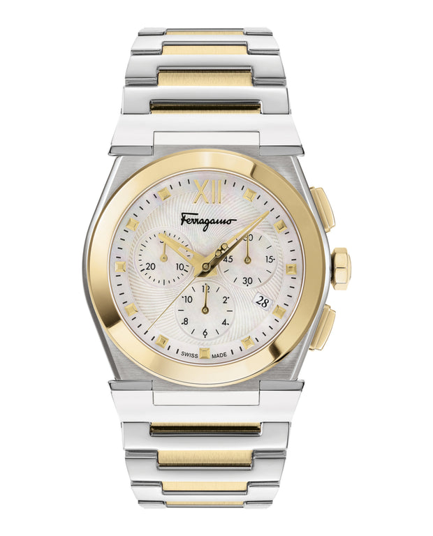 Ferragamo Womens Vega Two Tone 40mm Bracelet Fashion Watch