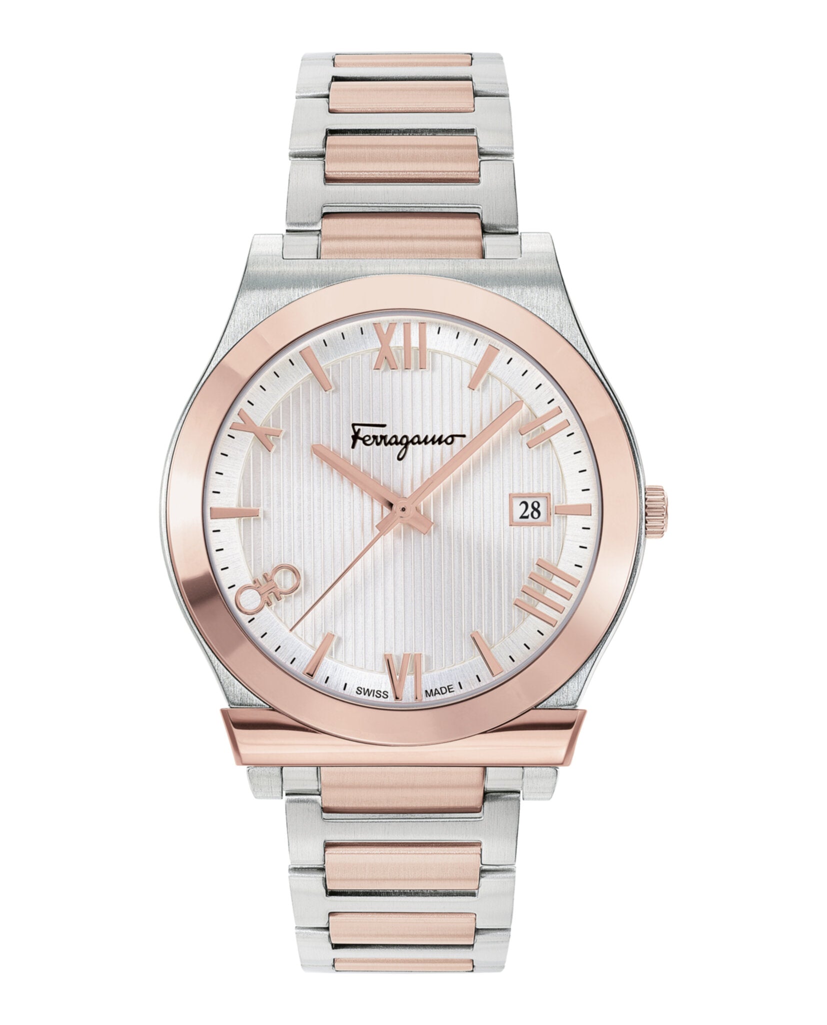 Ferragamo Mens Gancini Two Tone 41mm Bracelet Fashion Watch