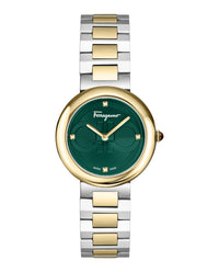 Ferragamo Womens Two Tone 32mm Bracelet Fashion Watch Two Tone